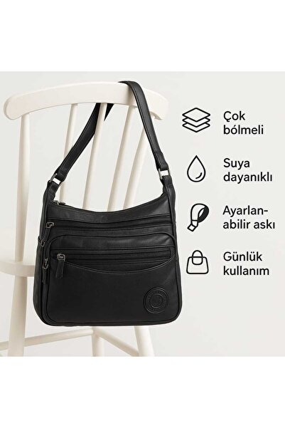 Sofia حقيبة نسائية يومية سوداء متعددة الأغراض ذات سعة كبيرة وحزام كتف