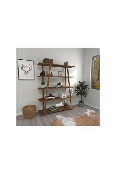 Vivense WOODFACE SOFT DOĞAL AHŞAP AYAKLI KİTAPLIK, 5 RAFLI, CEVİZ