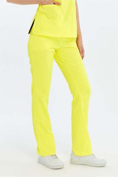 Çatı Medikal Happiness Spaniard - Stretch Fabric Doctor Nurse Scrubs Single Bottom Surgical Uniform (Women), Lemon Yellow