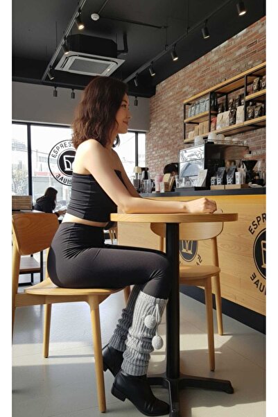 Cockatoo Premium 100% Acrylic Knitwear Knitted Leg Warmer with Pompon Detail Foot Warmer Leggings Socks Gray