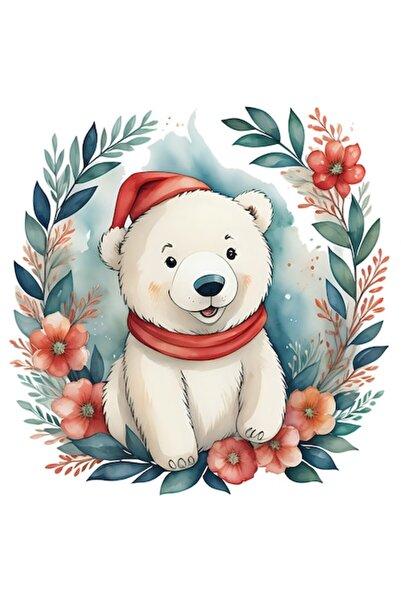 OEM Cheerful Polar Bear Christmas PVC Vinyl Sticker with White Border, 10 cm