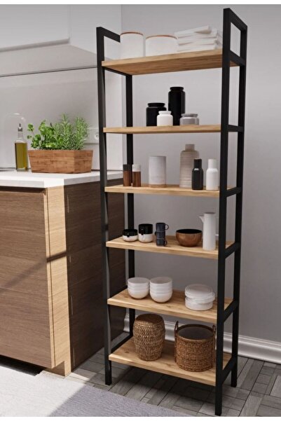 WOODENSA 6 Raflı Mutfak Rafı Metal Ayaklı Banyo Dolabı Çok Amaçlı Raf Kiler D...