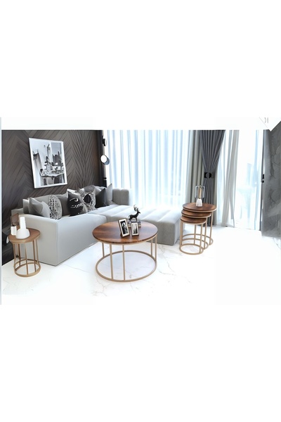 Vivense TUBİHOME AÇELYA SEHPA TAKIMI, CAPİCİNO AYAK KOYU AHŞAP