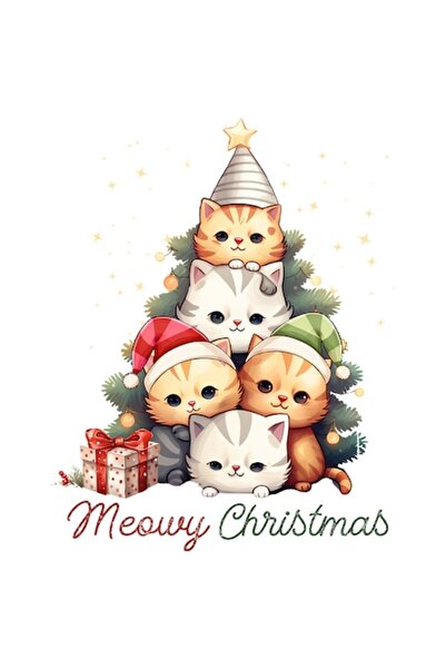 OEM Autocolant — mai multe pisicuțe formând un brad de Crăciun, „Meowy Christ...