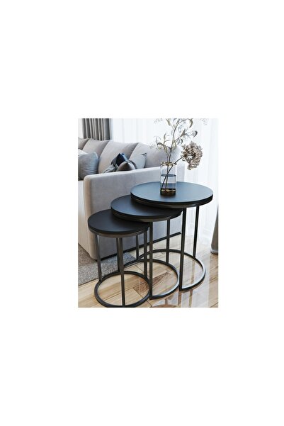 Vivense TUBİHOME ZİGON SEHPA TAKIMI, YUVARLAK, SİYAH