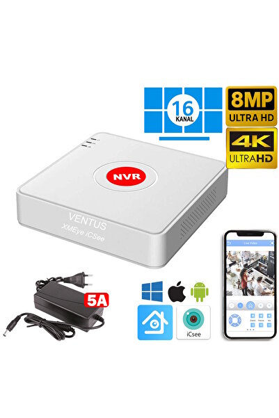 Ventus 8MP XMeye iCSee 16 Kanal Kayıt Cihazı NVR 4K