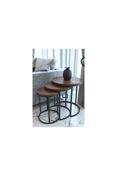 Vivense TUBİHOME ZİGON SEHPA TAKIMI, YUVARLAK, CEVİZ