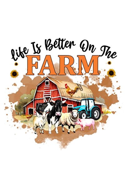 OEM Sticker 'Life is better on the Farm' - farm illustration, PVC vinyl, 10 cm
