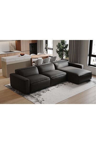 Vivense ORLANDO DERİ KÖŞE KOLTUK, SİYAH, SAĞ KÖŞE