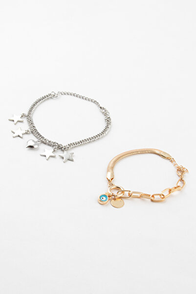 Sortie Aksesuar Italian Chain Heart Star Evil Eye Bead Figured 2-Piece Combin...