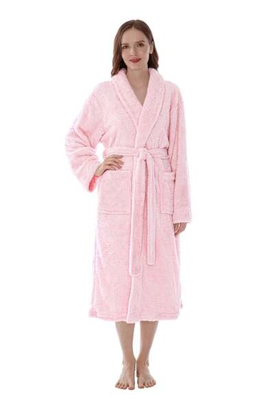 Lumely رداء حمام نسائي من صوف الشيربا الفاخر - رداء حمام فائق النعومة والدفء مع بطانة داخلية من القطيفة الناعمة، وردي، مقاس XL