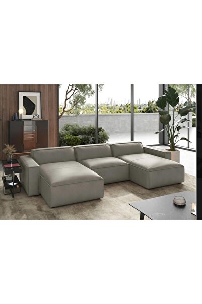 Vivense ORLANDO DERİ U KÖŞE KOLTUK, GRİ