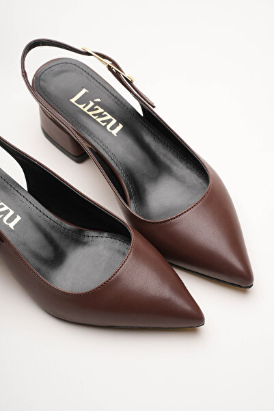 Lizzu Women's Gold Detailed Heeled Shoes Vorina Brown Skin