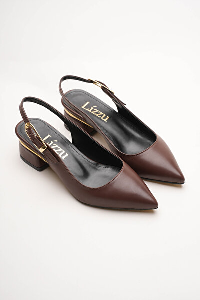 Lizzu Women's Gold Detailed Heeled Shoes Vorina Brown Skin