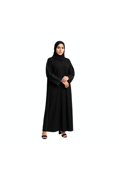 PRİNCESS عباية سوداء كلاسيكية بأكمام مزخرفة