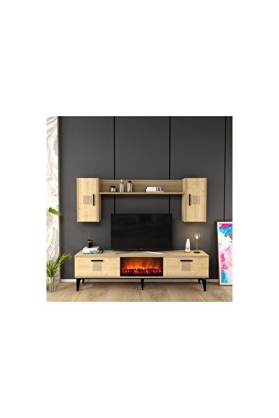 Vivense ASİMO TV ÜNİTESİ ŞÖMİNELİ TAKIM, SAFİRMEŞE, 150 CM