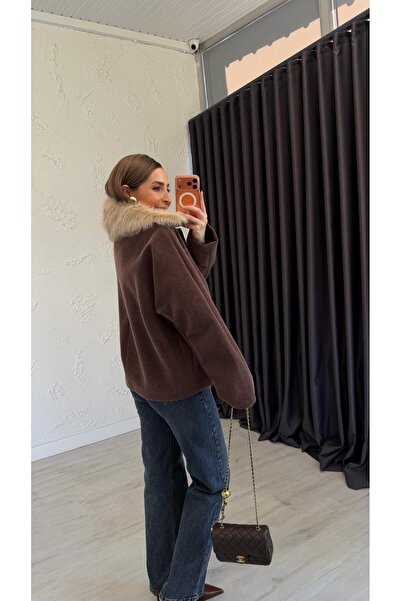 elif teke Premium Fur Collar Jacket Brown