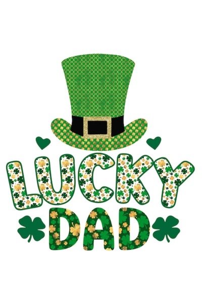 OEM Lucky Dad sticker – motivational illustration, four-leaf clover, green hat, PVC vinyl, 10 cm