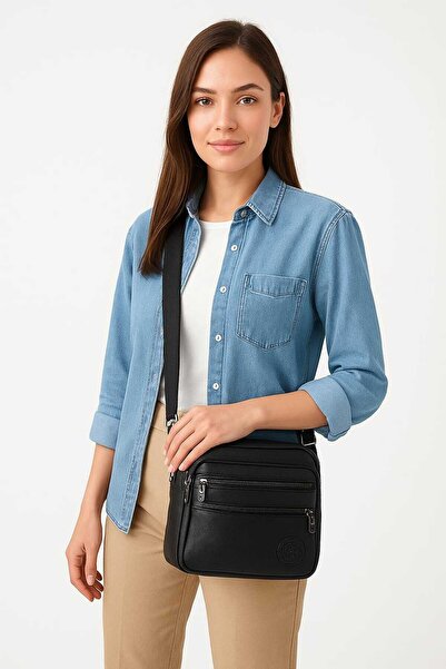 Sofia حقيبة نسائية يومية سوداء متعددة الأغراض ذات سعة كبيرة وحزام كتف