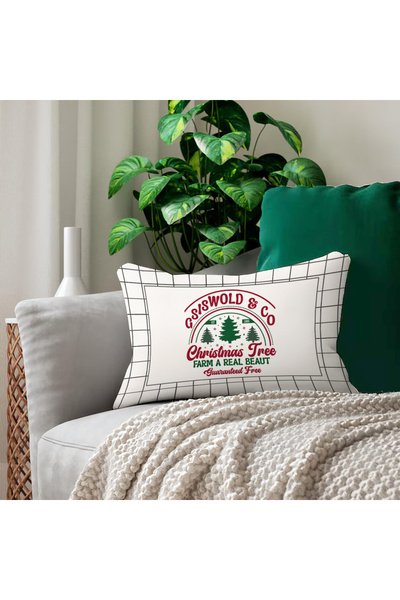 Evmila New Year Patterned Double-Sided Printed Velvet Throw Pillow Cover - 35X55 cm |   Soft Touch, Stylish Design