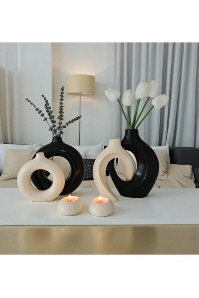 The Motellas Set de suporturi pentru lumânări vază decorativă modernă Platinum Design Dimensiune mare | Decor pentru salon, birou, casă