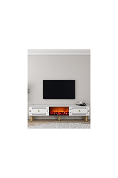 Vivense POLEN BOHEM ŞÖMİNELİ TV SEHPASI, BEYAZ BEYAZ