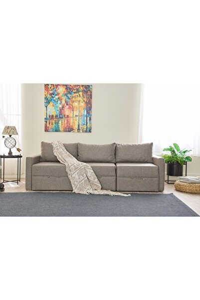 Vivense SAROS YATAKLI SANDIKLI ÜÇLÜ KANEPE, KAHVE