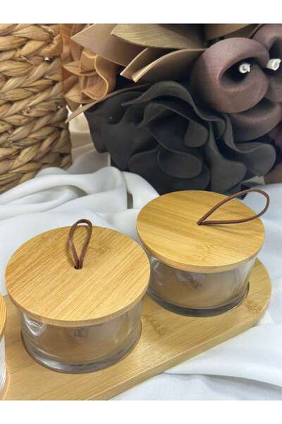 MD MİMOZA DEKOR 3-Piece Bamboo Glass Bowl Set and Multi-Purpose Organizer