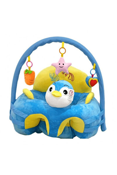 OEM Scaun de pluș pentru bebeluși cu spătar și arc, Pinguin, 53 cm, Albastru