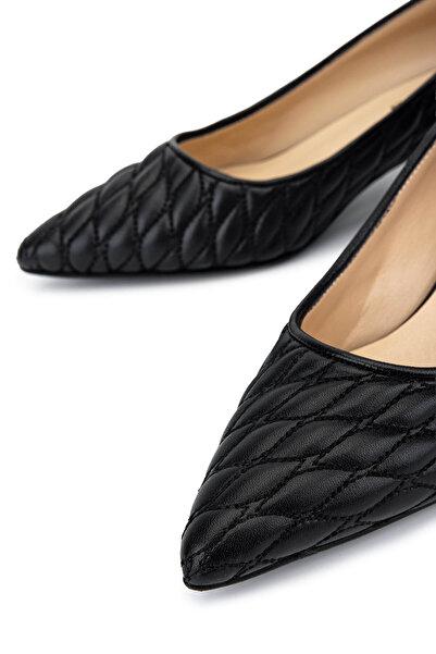 Tamer Tanca Women's Genuine Leather Black Leather Heeled Shoes