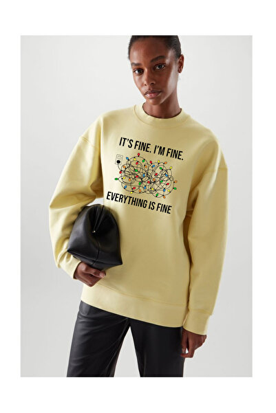 Tubinyoo سويت شيرت I'm Fine مطبوع ذو طابع العام الجديد مكون من 3 خيوط وياقة د...