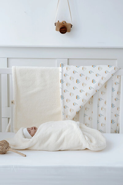 Tuğba Kuğu Plush Swaddle and Double-Sided Blanket - Pureline Series - Sail Boats