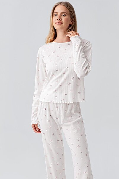 Artış Long Sleeve Patterned Stretchy Cotton Pajama Set