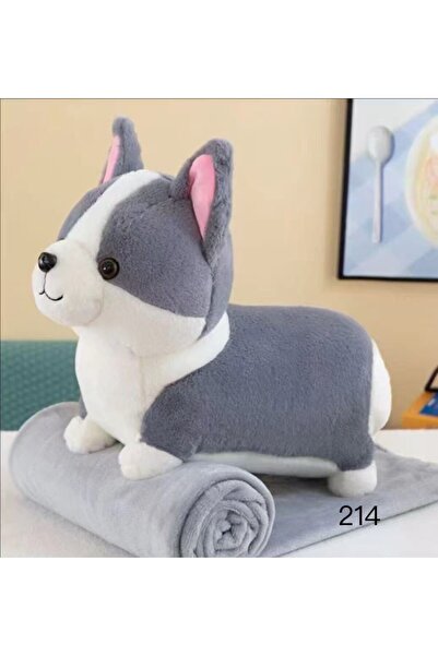 Tescomak Set pătură și pernă pentru copii, jucărie de pluș cățeluș, gri desch...