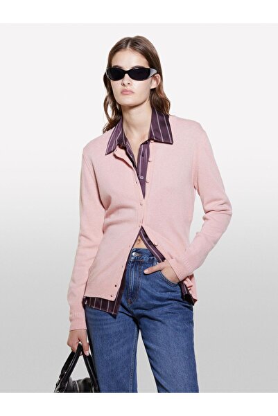 Sisley Women's Kdn_Wool and Cashmere Blend Ribbed Detailed Crew Neck Cardigan 324A102Hm5237-Sis63Z