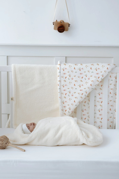 Tuğba Kuğu Plush Swaddle and Double-Sided Blanket - Pureline Series - Soft Bloom
