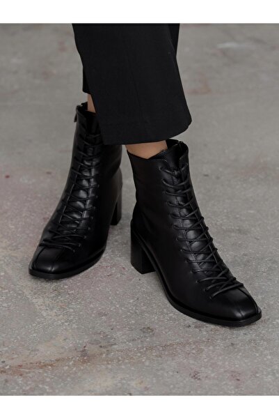 ECENİN BUTİĞİ Hensy Siyah Hakiki Deri Kadın Bot