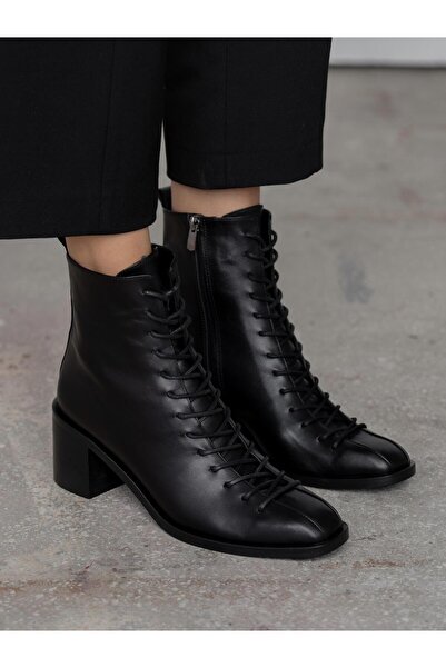 ECENİN BUTİĞİ Hensy Siyah Hakiki Deri Kadın Bot