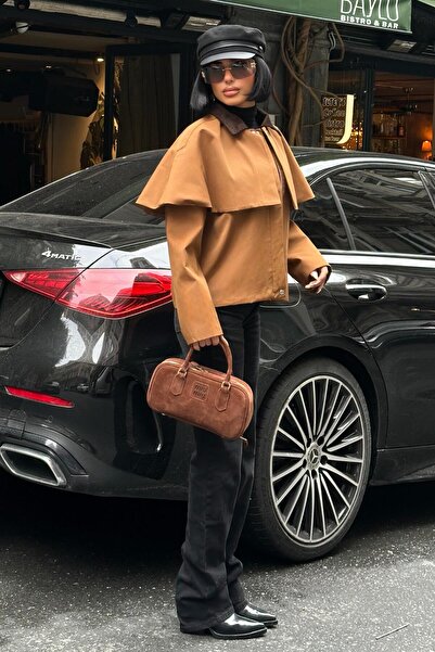 Lijuri Trench Coat Style Cape Jacket – Velvet Detail Coat 7076-08