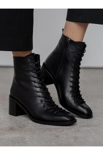 ECENİN BUTİĞİ Hensy Siyah Hakiki Deri Kadın Bot