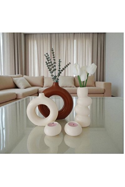 The Motellas Set de suporturi pentru lumânări pentru vază, cu design platină, obiect modern decorativ, dimensiune mare | Decor pentru salon, birou, casă