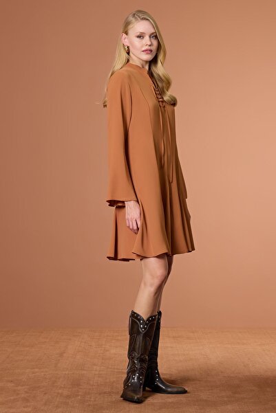 UPGRADE Volanlı Dökümlü Elbise Kiremit