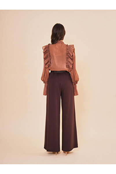 SERPİL Kemer Detaylı Yüksek Bel Geniş Paça Kadın Pantolon 50708