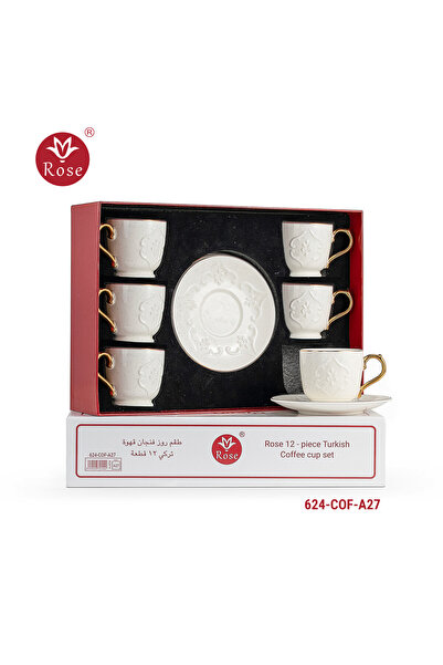 Rose Turkish coffee serving set with a distinctive classic pattern, Rose 624