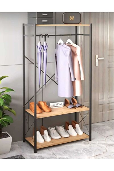 WOODENSA Çok Amaçlı Portmanto Askılık Ayakkabılık Vestiyer Kıyafet Askılığı Atlantik Çam