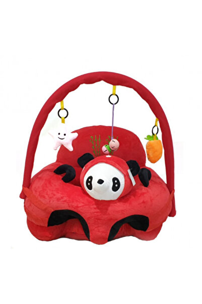 OEM Fotoliu plușat pentru bebeluși cu spătar și arc - Panda, 53 cm, roșu