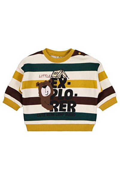 Civil Baby Ayıcık Baskılı Çizgili 6-18 Ay Sweatshirt - Hardal 9-12 Ay