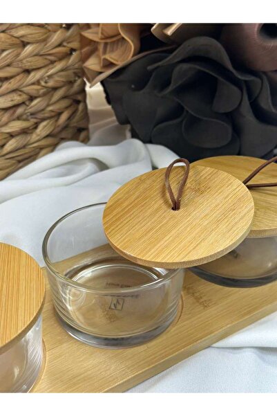 MD MİMOZA DEKOR 3-Piece Bamboo Glass Bowl Set and Multi-Purpose Organizer