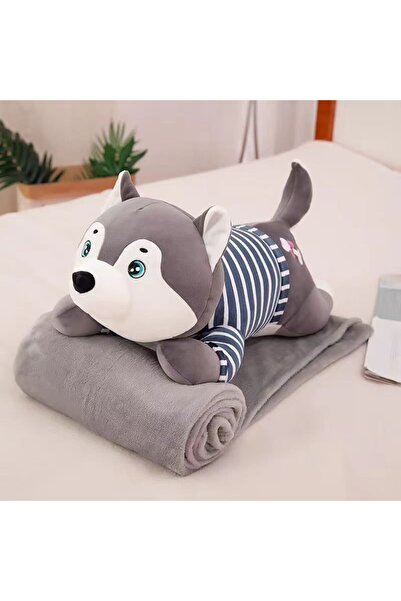 Tescomak Set pătură și pernă pentru copii, jucărie de pluș cățeluș, gri extra...