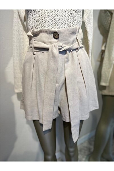 MU&ME BOUTİQUE Shorts with Linen Belt and Buttons